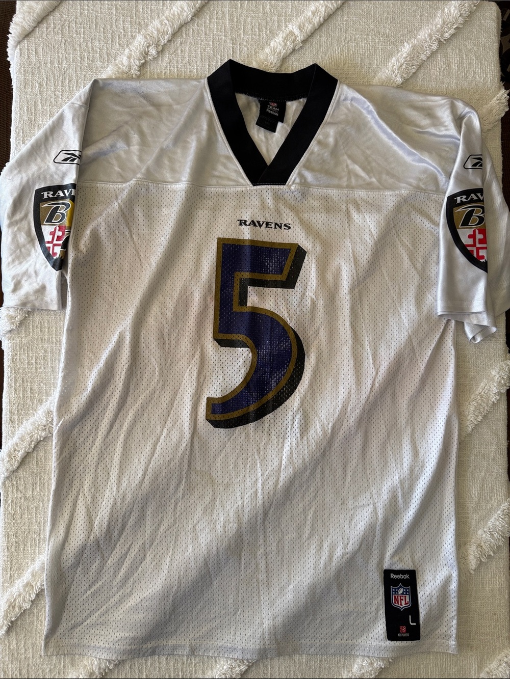 Reebok White, Black & Purple Baltimore Ravens #5 Jersey